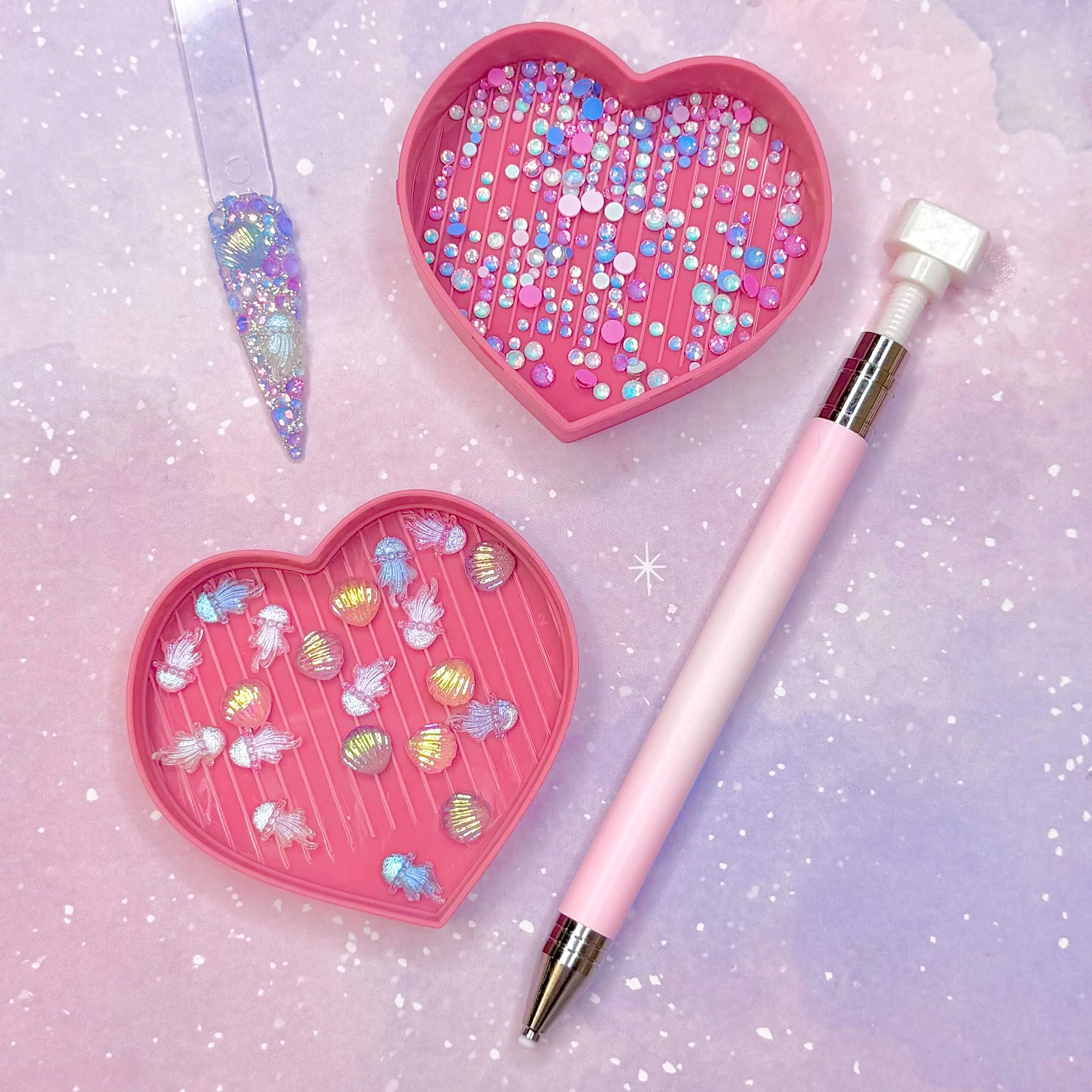 Silicone Twist Crystal Pick-Up Pen Pink White - Image 2