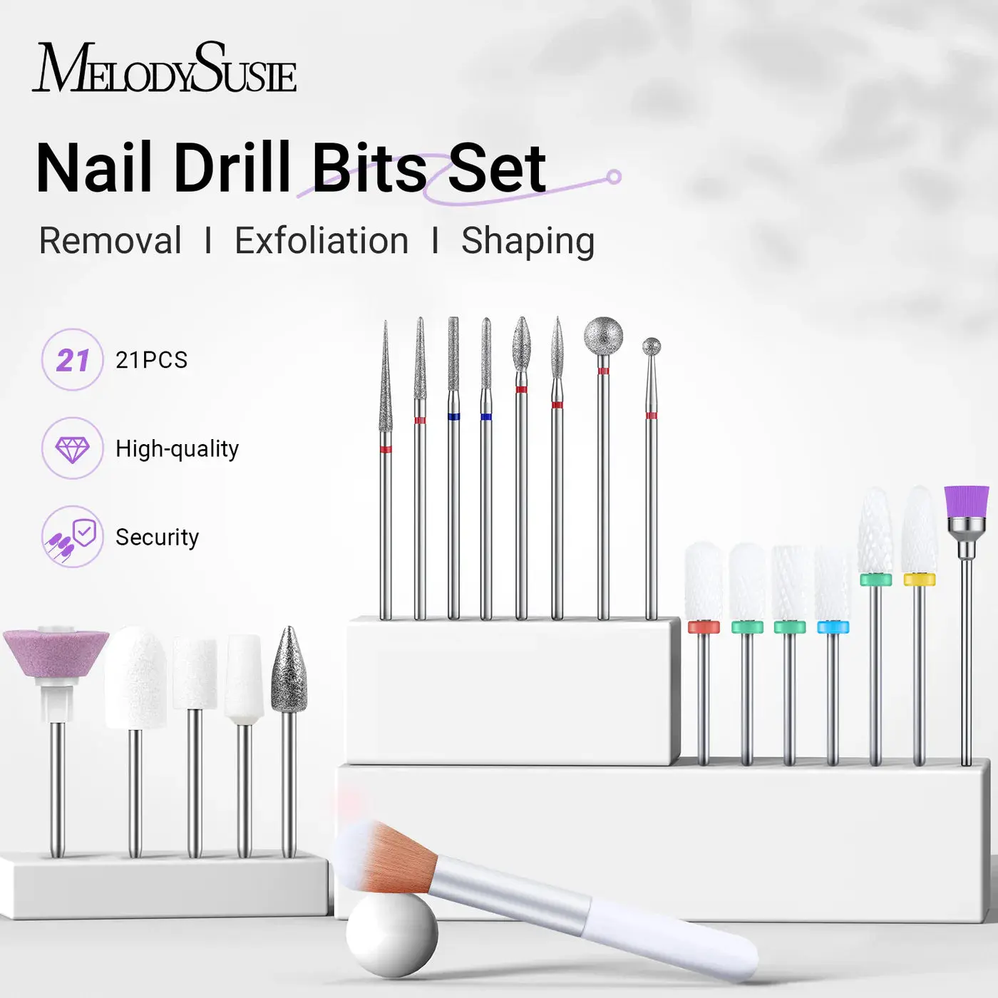 Ceramic Diamond Carbide Nail Drill Bits with Portable Holder Case 21Pcs - Image 6