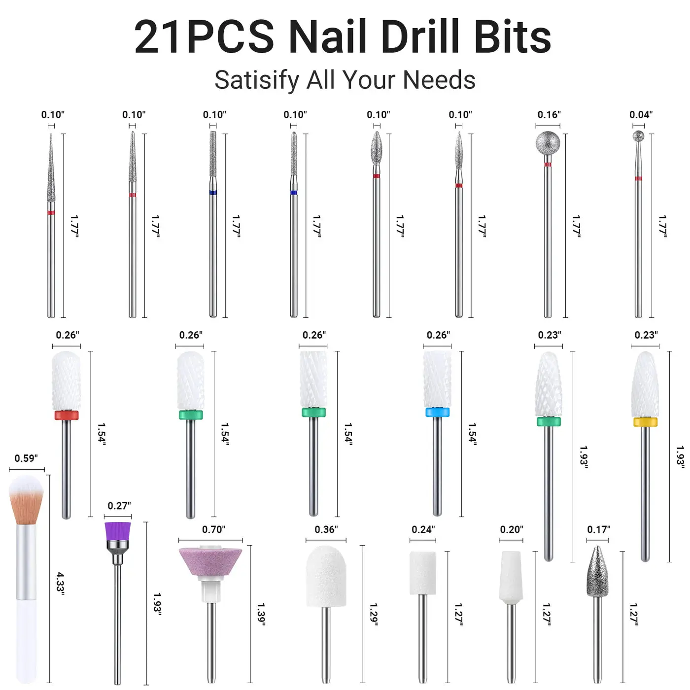 Ceramic Diamond Carbide Nail Drill Bits with Portable Holder Case 21Pcs - Image 8