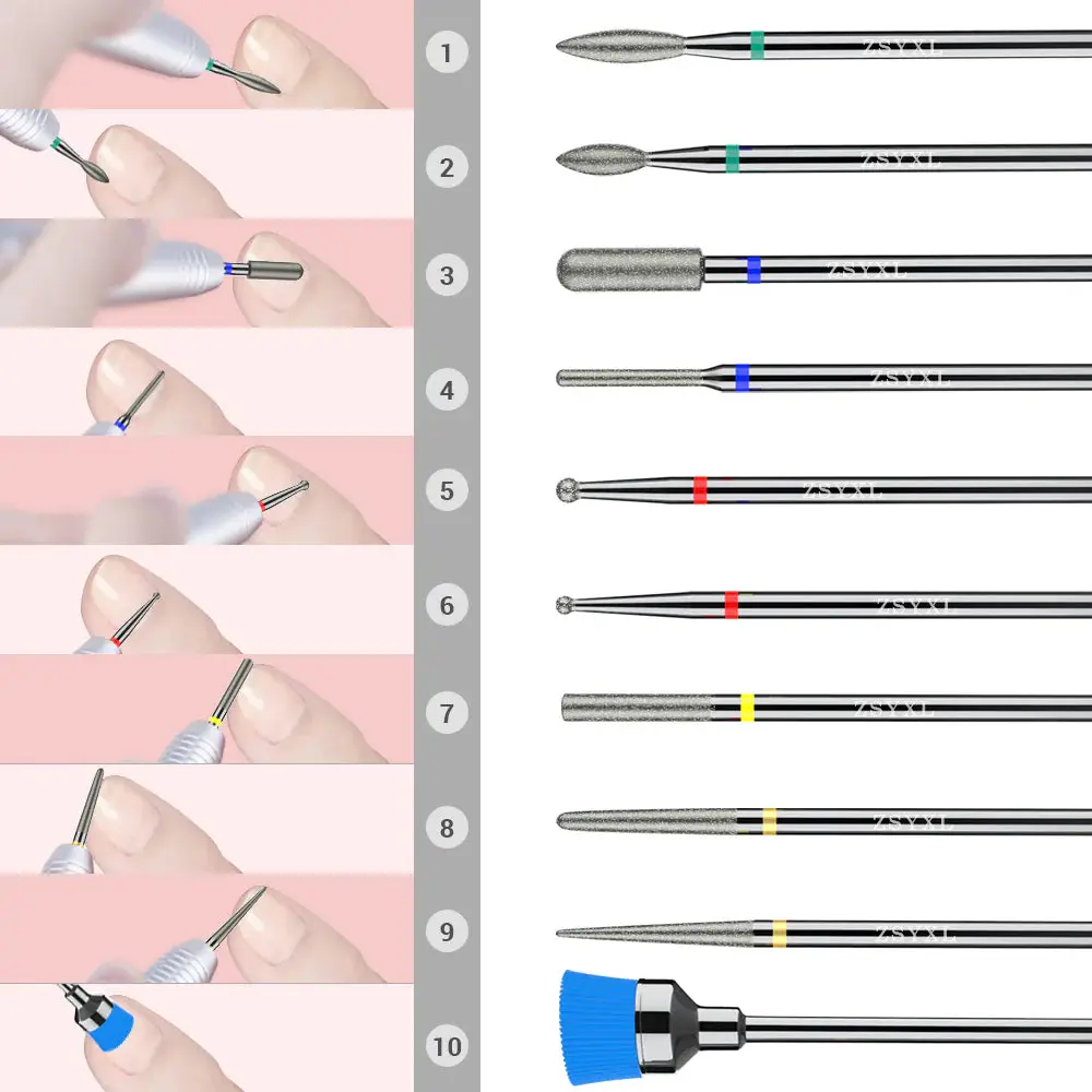 Diamond Cuticle Nail Drill Bits Set 10Pcs - Image 2