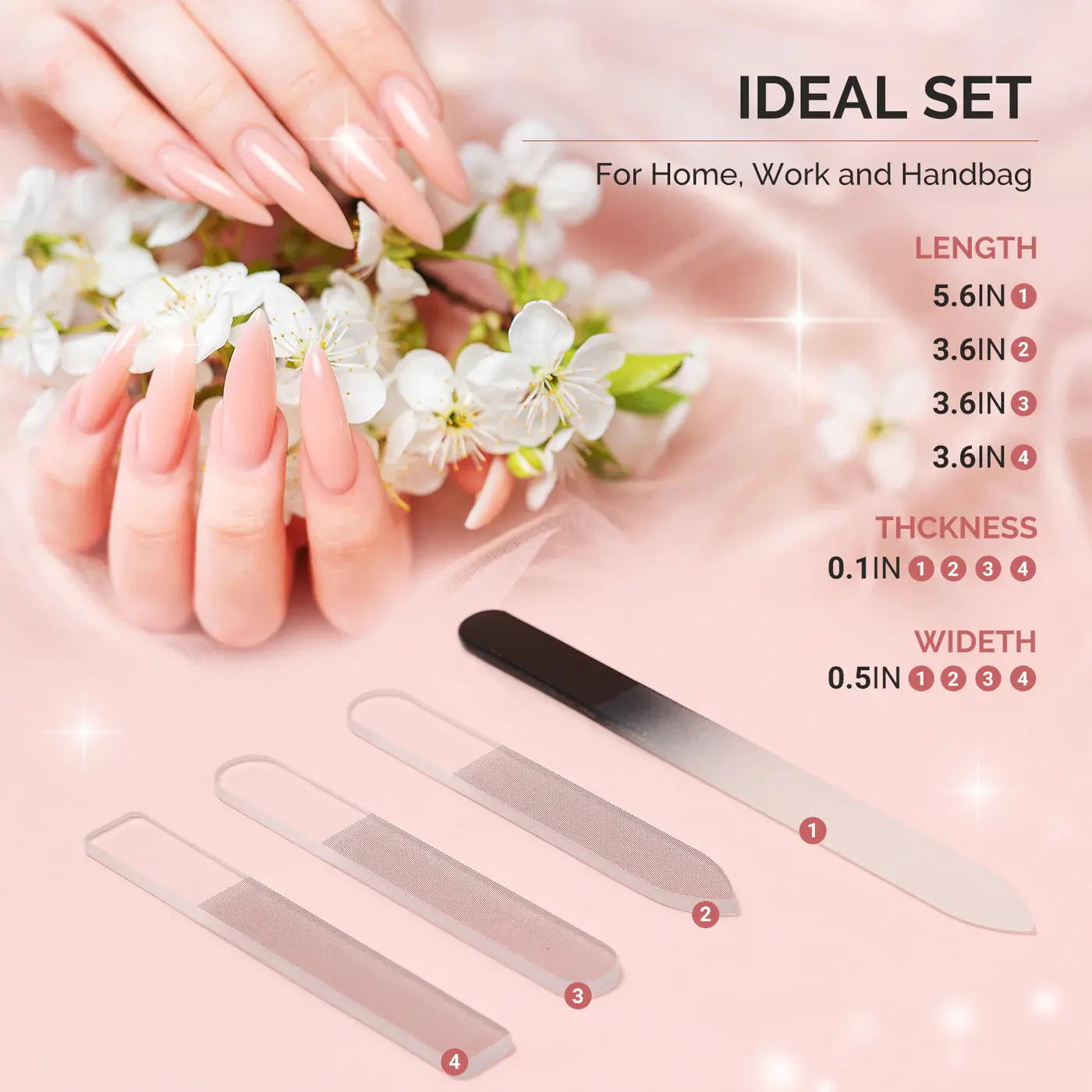 Double Sided 360 Grit Glass Nail File Set 4Pcs - Image 3