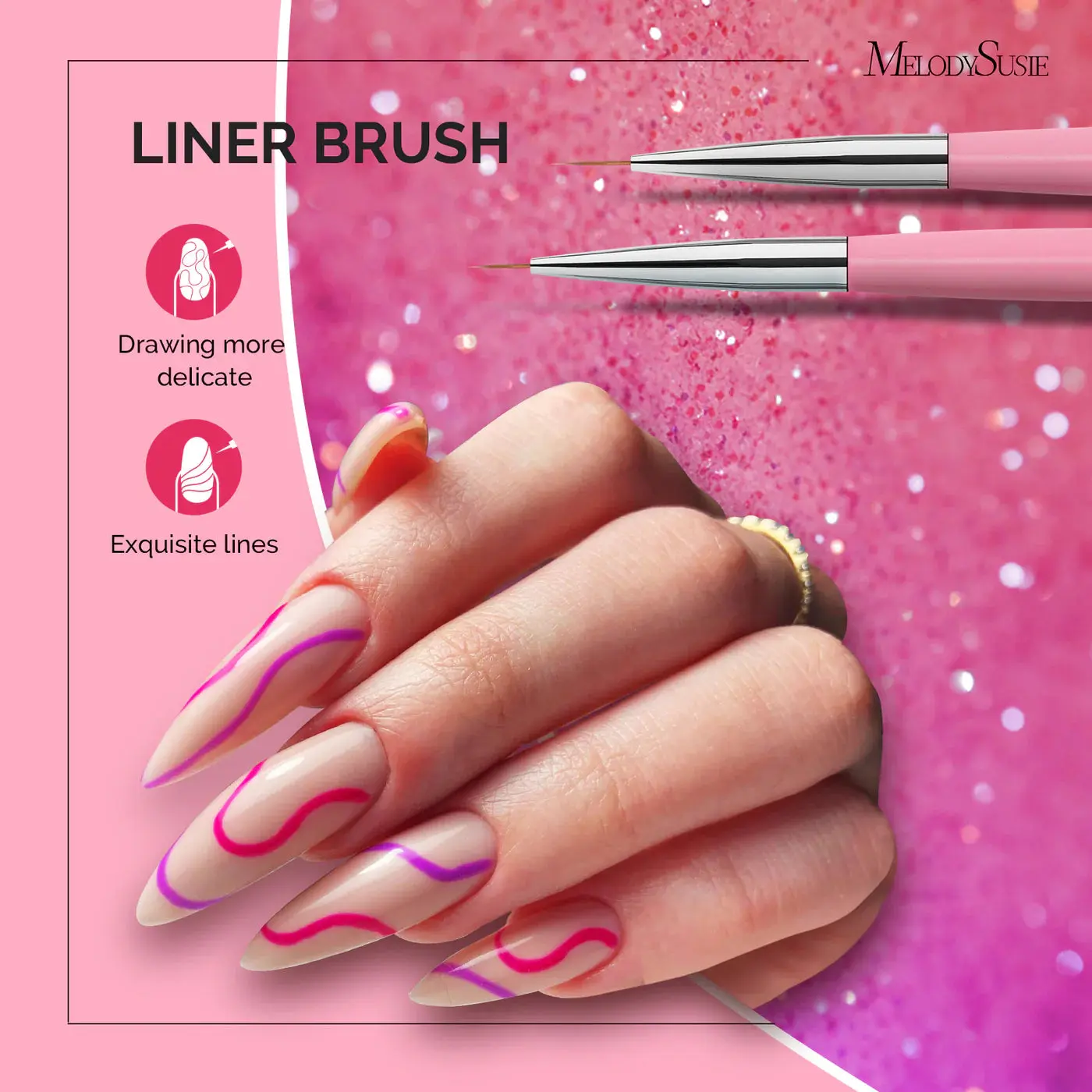 Nail Art Brushes Set Pink 6Pcs - Image 5