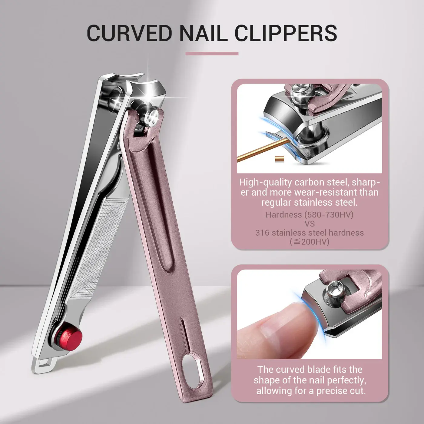 Stainless Steel Nail Clippers Pink 3 in 1 Kit - Image 2