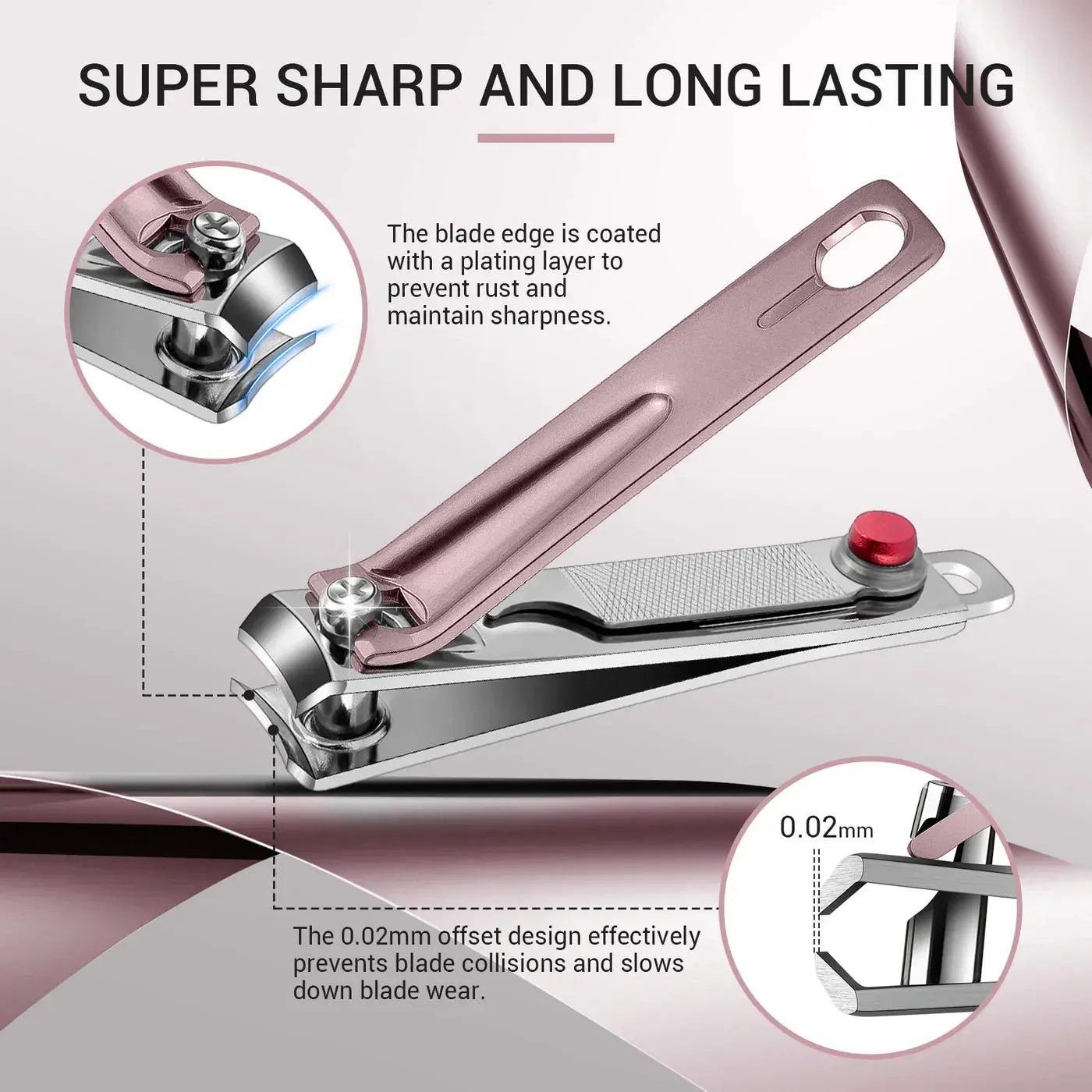 Stainless Steel Nail Clippers Pink 3 in 1 Kit - Image 3